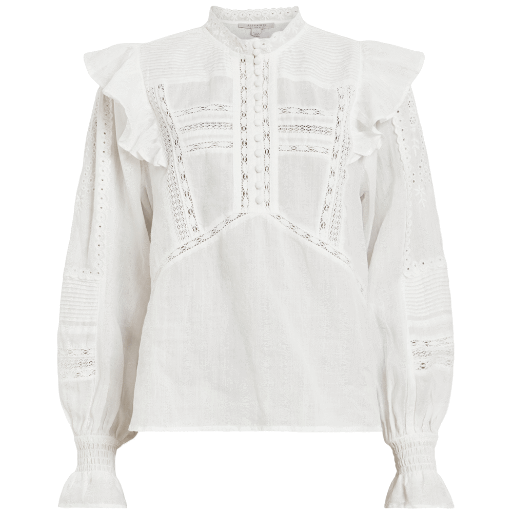 AllSaints Heather Long Sleeve Lace Trimmed Top